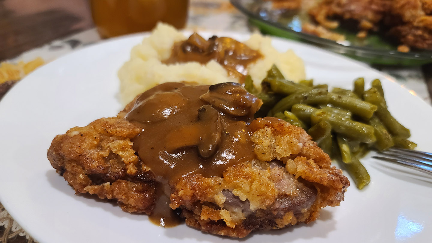 Chicken Fried Sirloin Steak with Beef Mushroom Gravy